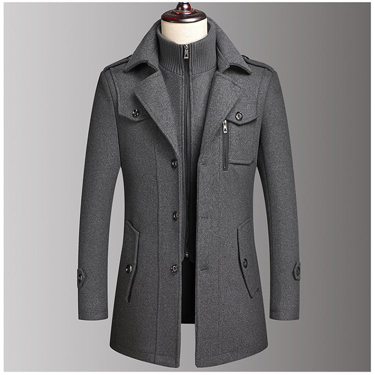 Winter Men's Woollen Windbreaker Coat Single Breasted Trench Slim Fit Business Casual Wool Jacket Blends - Starttech Online Market