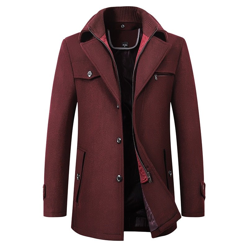 Winter Men's Woollen Windbreaker Coat Single Breasted Trench Slim Fit Business Casual Wool Jacket Blends - Starttech Online Market