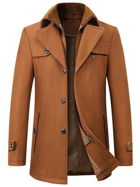 Winter Men's Woollen Windbreaker Coat Single Breasted Trench Slim Fit Business Casual Wool Jacket Blends - Starttech Online Market