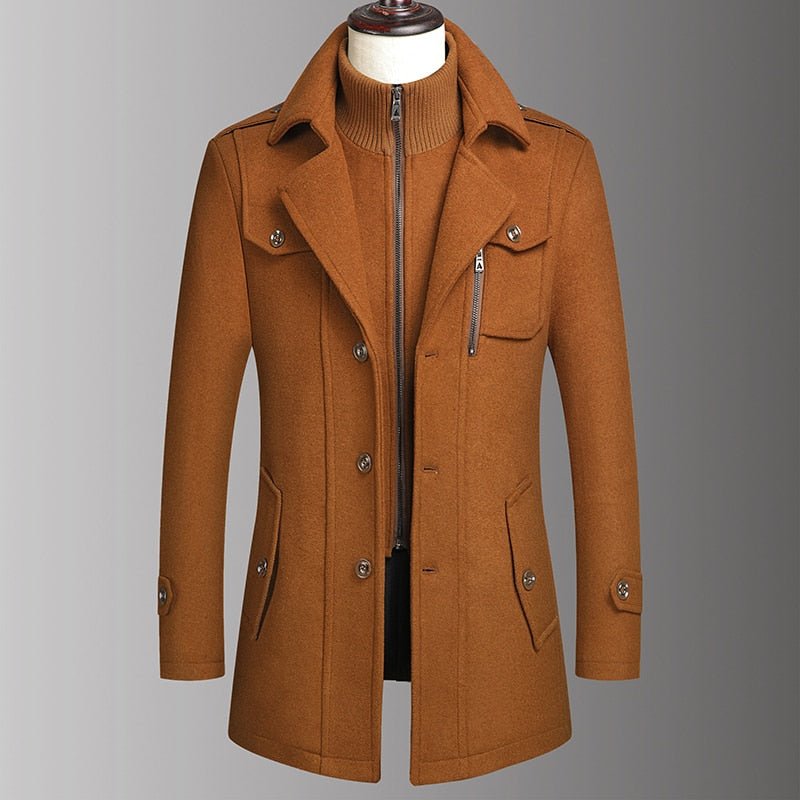 Winter Men's Woollen Windbreaker Coat Single Breasted Trench Slim Fit Business Casual Wool Jacket Blends - Starttech Online Market