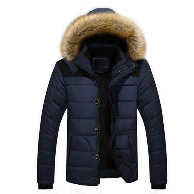 Winter Padded Men's Plus Velvet Jackets Parka Fur Collar Hooded Coat Casual Outerwear Cotton Clothing - Starttech Online Market