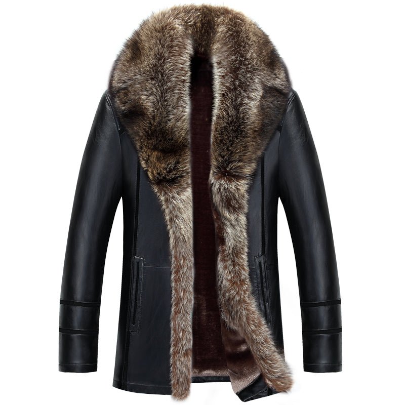 Winter Raccoon Dog Fur Collar Leather Jacket Men New Thicken Windbreaker Fashion Coat - Starttech Online Market