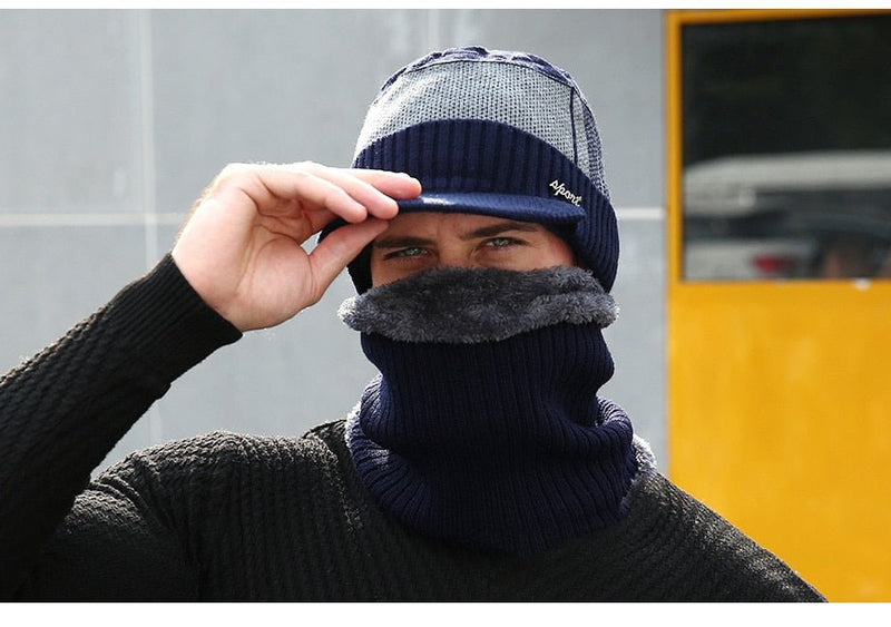 Winter Skullies & Beanies Men Women Wool Scarf Caps Set Bonnet Knitted Hat - Starttech Online Market