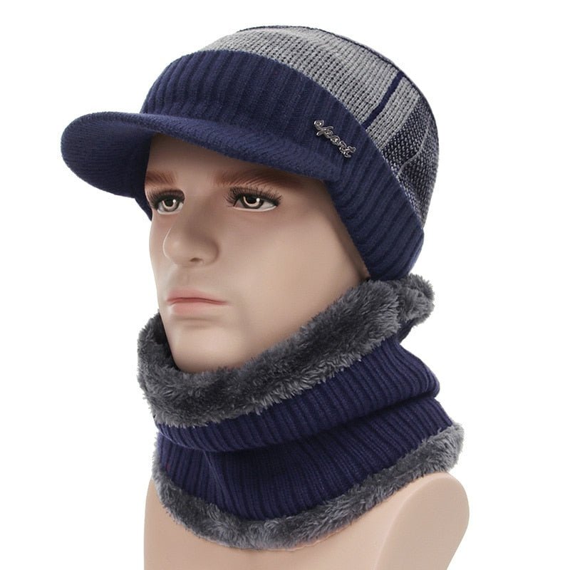 Winter Skullies & Beanies Men Women Wool Scarf Caps Set Bonnet Knitted Hat - Starttech Online Market