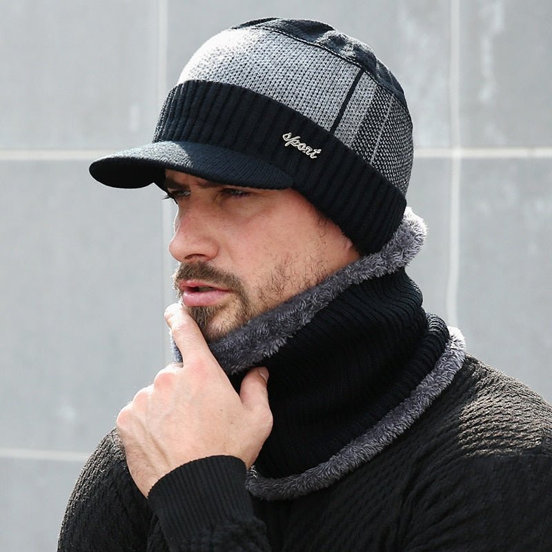 Winter Skullies & Beanies Men Women Wool Scarf Caps Set Bonnet Knitted Hat - Starttech Online Market