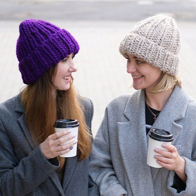 Women Hand Made Knitting Hat High Quality Customizable Logo Winter Warmer Ear Thick Soft Beanie Lady Chunky Knitted Rib Hats - Starttech Online Market