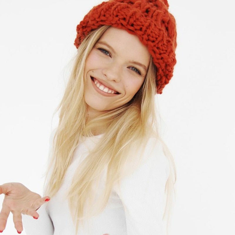 Women Hand Made Knitting Hat High Quality Customizable Logo Winter Warmer Ear Thick Soft Beanie Lady Chunky Knitted Rib Hats - Starttech Online Market