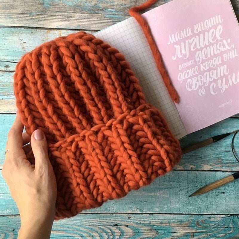 Women Hand Made Knitting Hat High Quality Customizable Logo Winter Warmer Ear Thick Soft Beanie Lady Chunky Knitted Rib Hats - Starttech Online Market