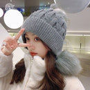 Women Winter Peruvian Beanie Hat Ski Cap Fleece Lined Ear Flaps Hats With Rabbit Fur Pompoms - Starttech Online Market