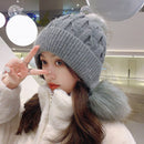 Women Winter Peruvian Beanie Hat Ski Cap Fleece Lined Ear Flaps Hats With Rabbit Fur Pompoms - Starttech Online Market