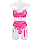 Women's Embroidered Lace Mesh Pearl Sling Lingerie Three Piece Set - Starttech Online Market