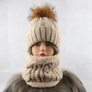 Womens Hats With Scarf Warm Fleece Inside Beanie Winter Real Mink Fur Pompom Female Knitted Hats - Starttech Online Market