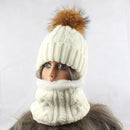 Womens Hats With Scarf Warm Fleece Inside Beanie Winter Real Mink Fur Pompom Female Knitted Hats - Starttech Online Market