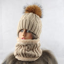 Womens Hats With Scarf Warm Fleece Inside Beanie Winter Real Mink Fur Pompom Female Knitted Hats - Starttech Online Market