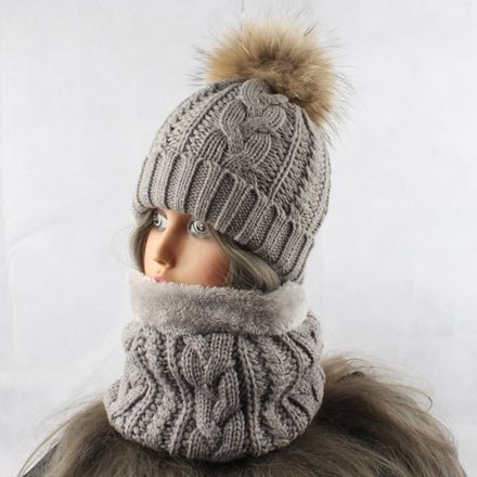 Womens Hats With Scarf Warm Fleece Inside Beanie Winter Real Mink Fur Pompom Female Knitted Hats - Starttech Online Market