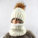 Womens Hats With Scarf Warm Fleece Inside Beanie Winter Real Mink Fur Pompom Female Knitted Hats - Starttech Online Market