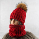 Womens Hats With Scarf Warm Fleece Inside Beanie Winter Real Mink Fur Pompom Female Knitted Hats - Starttech Online Market