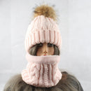Womens Hats With Scarf Warm Fleece Inside Beanie Winter Real Mink Fur Pompom Female Knitted Hats - Starttech Online Market
