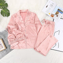 Women's Long Sleeve Loose Satin Home Pajamas Three Piece Set - Starttech Online Market