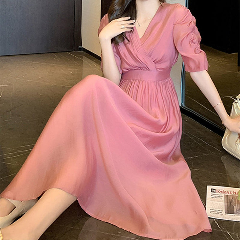 Women's Luxury French Tea Break V Neck Dress - Starttech Online Market