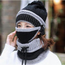 Women's Mask Hat Scarf 3 Pcs Sets Thick Warm Fleece Inside Knitted Winter Riding Fashion Hat - Starttech Online Market