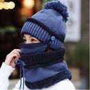 Women's Mask Hat Scarf 3 Pcs Sets Thick Warm Fleece Inside Knitted Winter Riding Fashion Hat - Starttech Online Market