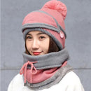 Women's Mask Hat Scarf 3 Pcs Sets Thick Warm Fleece Inside Knitted Winter Riding Fashion Hat - Starttech Online Market