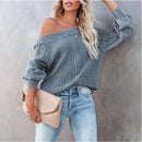 Women's New Solid Color Loose V-neck Lantern Long Sleeve Sweater - Starttech Online Market