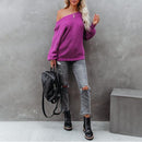 Women's New Solid Color Loose V-neck Lantern Long Sleeve Sweater - Starttech Online Market