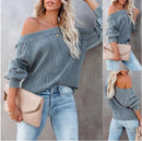 Women's New Solid Color Loose V-neck Lantern Long Sleeve Sweater - Starttech Online Market