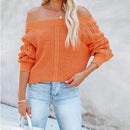 Women's New Solid Color Loose V-neck Lantern Long Sleeve Sweater - Starttech Online Market