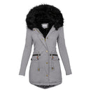 Women's Solid Colorfur Collar Hooded Mid-length Warm Cotton Coat - Starttech Online Market