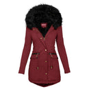 Women's Solid Colorfur Collar Hooded Mid-length Warm Cotton Coat - Starttech Online Market
