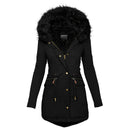 Women's Solid Colorfur Collar Hooded Mid-length Warm Cotton Coat - Starttech Online Market
