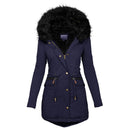 Women's Solid Colorfur Collar Hooded Mid-length Warm Cotton Coat - Starttech Online Market