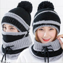 Women's Winter Hat Mask 3 Piece Set Velvet Thick Knitted Warm Ear Protection Mixed Colour Woollen Hat - Starttech Online Market