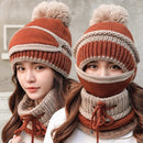 Women's Winter Hat Mask 3 Piece Set Velvet Thick Knitted Warm Ear Protection Mixed Colour Woollen Hat - Starttech Online Market