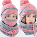 Women's Winter Hat Mask 3 Piece Set Velvet Thick Knitted Warm Ear Protection Mixed Colour Woollen Hat - Starttech Online Market