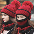 Women's Winter Hat Mask 3 Piece Set Velvet Thick Knitted Warm Ear Protection Mixed Colour Woollen Hat - Starttech Online Market