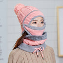 Women's Winter Hat Mask 3 Piece Set Velvet Thick Knitted Warm Ear Protection Mixed Colour Woollen Hat - Starttech Online Market