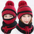 Women's Winter Hat Mask 3 Piece Set Velvet Thick Knitted Warm Ear Protection Mixed Colour Woollen Hat - Starttech Online Market