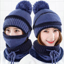 Women's Winter Hat Mask 3 Piece Set Velvet Thick Knitted Warm Ear Protection Mixed Colour Woollen Hat - Starttech Online Market