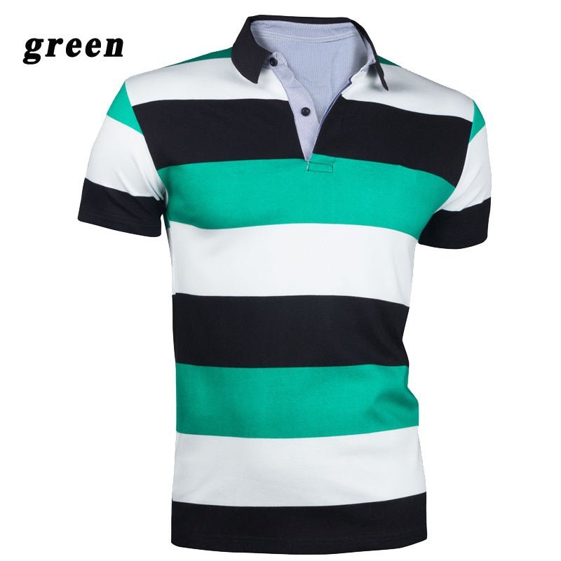 ZOGAA Men's Fashion Contrast Color Striped Polo Shirt Short Sleeve Casual Polo men short sleeve Anti-Shrink Contrast Color Polo - Starttech Online Market