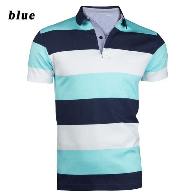 ZOGAA Men's Fashion Contrast Color Striped Polo Shirt Short Sleeve Casual Polo men short sleeve Anti-Shrink Contrast Color Polo - Starttech Online Market