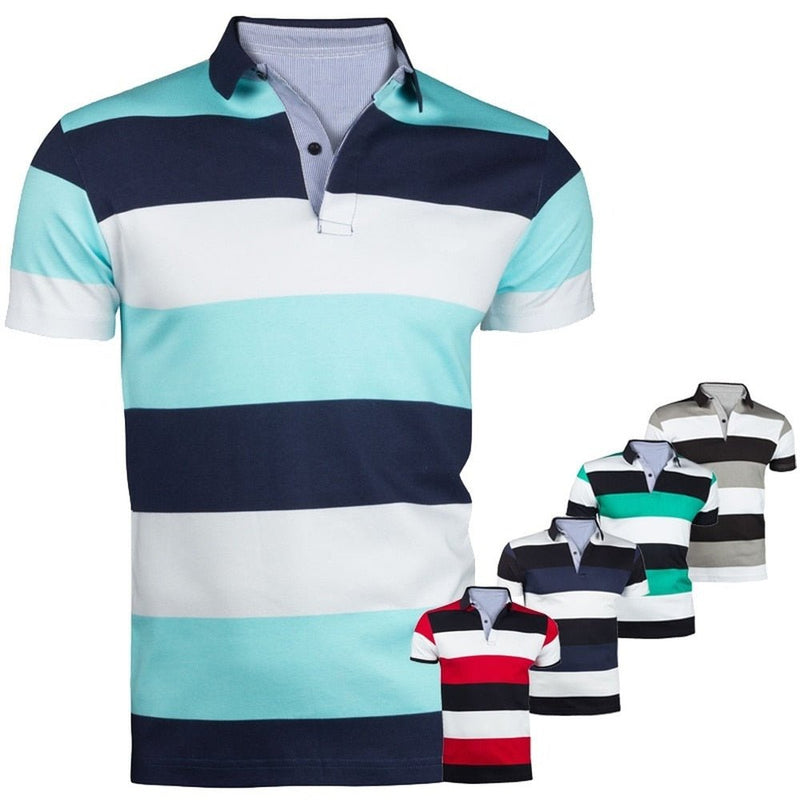 ZOGAA Men's Fashion Contrast Color Striped Polo Shirt Short Sleeve Casual Polo men short sleeve Anti-Shrink Contrast Color Polo - Starttech Online Market